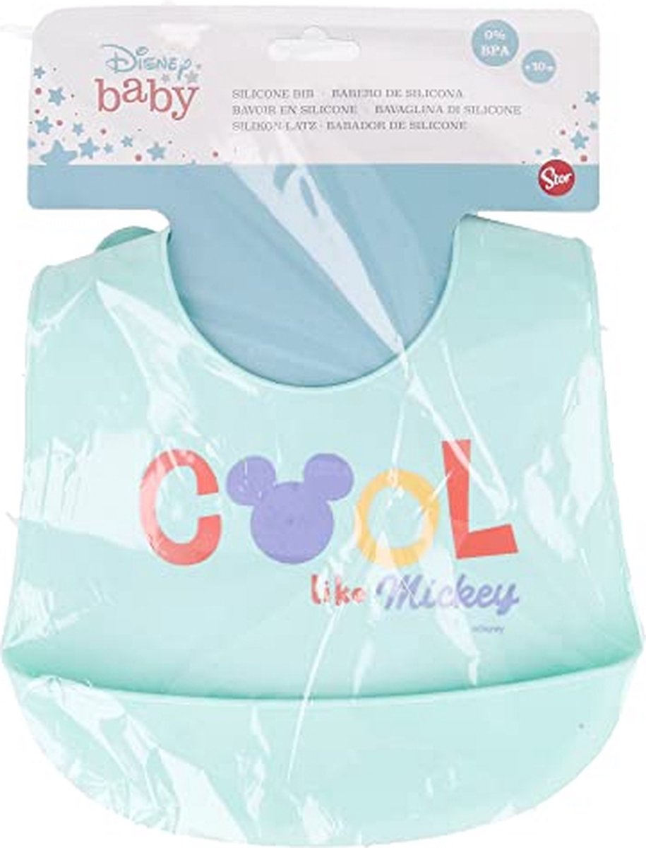 Goedkoopste Disney Mickey mouse Silicone slaber met opvangbakje mint