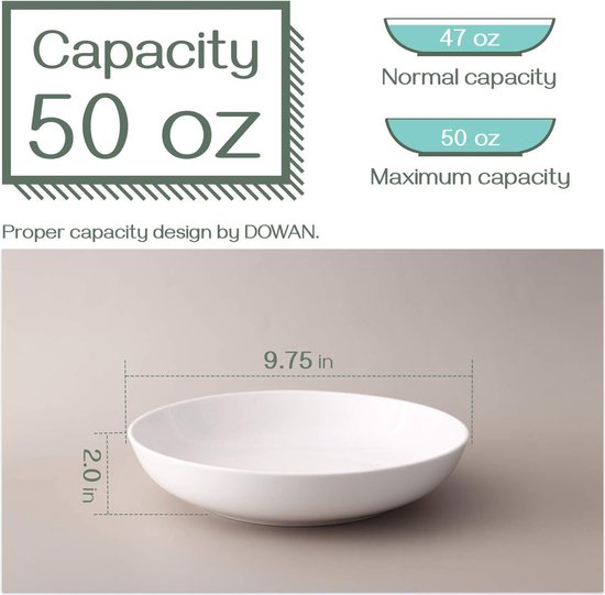 24.8 cm Pasta Bowls, 1.4 L Ceramic Salad Bowls, Flat Pasta Bowls, Set