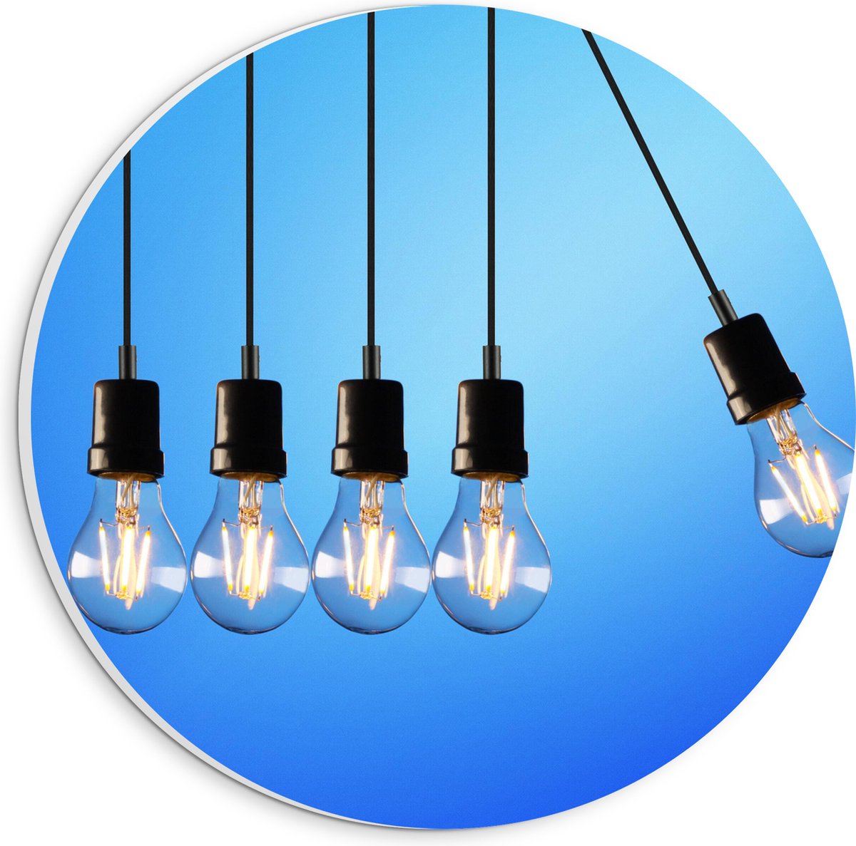 PVC Schuimplaat Muurcirkel - Gloeilamp - Verlicht - Hangen - 20x20 cm Foto op Muurcirkel (