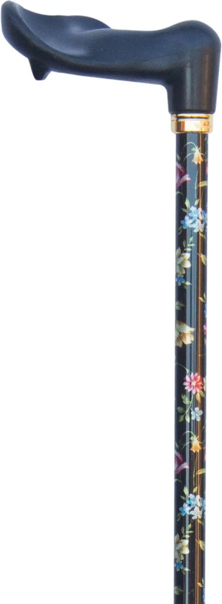 Classic Canes Verstelbare wandelstok - Zwart - Bloemen - Linkshandig - Ergonomisch handvat - Verstelbaar - Lengte 75 - 99 cm - Aluminium - Gewicht 350 gram - Diameter wandelstok 16 mm - Wandelstokken - Heren en dames - Anatomische wandelstok
