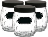 Pot de conservation/pot de conservation Mora - 6x - 1,2L - verre - noir - avec étiquettes