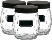 Voorraadpot/bewaarpot Mora - 6x - 1.2L - glas - zwart - incl. etiketten