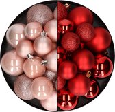 Kerstballen 60x stuks - mix lichtroze/rood - 4-5-6 cm - kunststof - kerstversiering