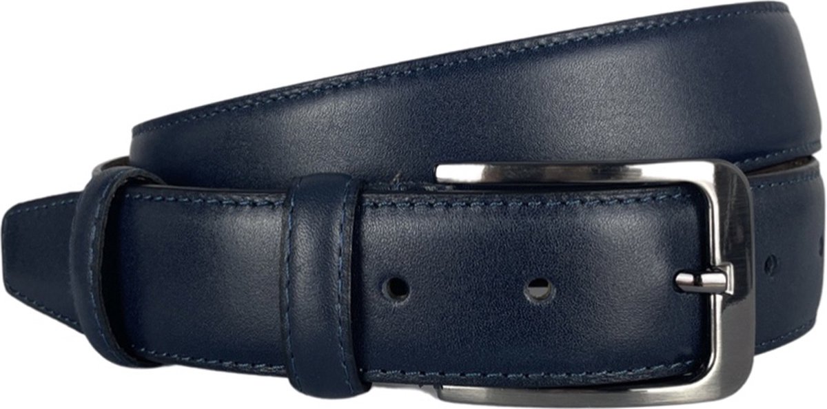 Heren Riem - 3.5 cm Breed - Donkerblauw - Riem Dames - Blauw Leer- Totale Riem Lengte 110 cm (Taillemaat tot 90 cm)