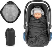 Baby Wikkeldeken voor Autostoel en Reiswieg - Handig alternatief voor de Voetenzak - Thermo Fleece Babydeken/Omslagdoek met Capuchon - Zwart (Basic)