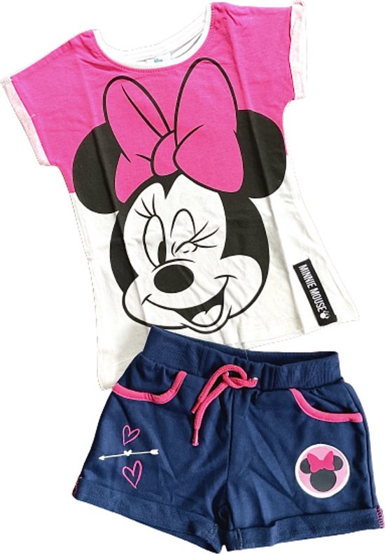Disney Minnie Mouse Set - Broek + Shirt - Roze/Navy - Maat 122/128 (8 jaar)