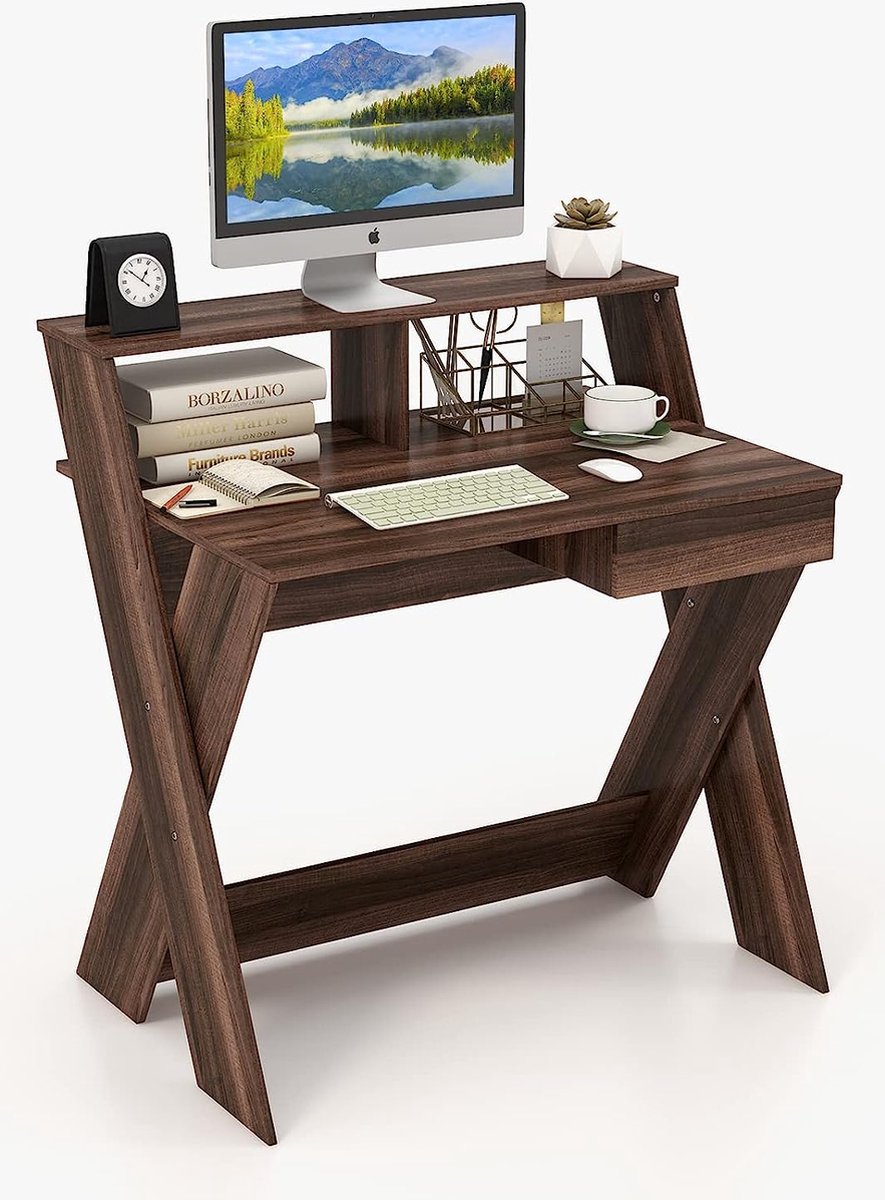 Bureau D'angle, Table En Forme De L, Avec Placard De Rangement Et Tiroir,  Peu Encombrant