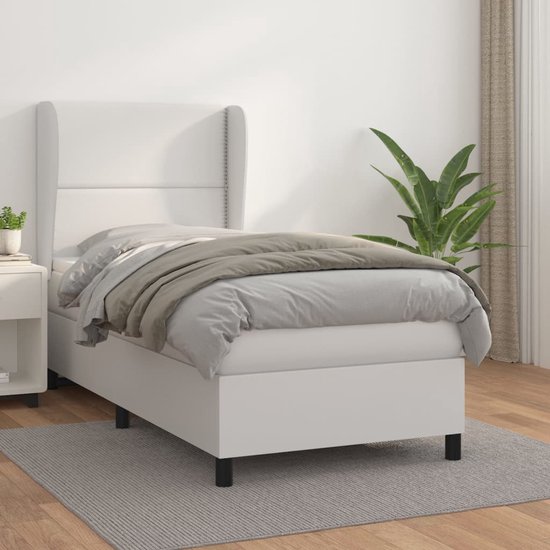 vidaXL - Boxspring - met - matras - kunstleer - wit - 90x190 - cm