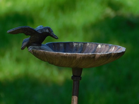 Bouchon de jardin Bain d'oiseau - Fonte - Incl. Petit oiseau