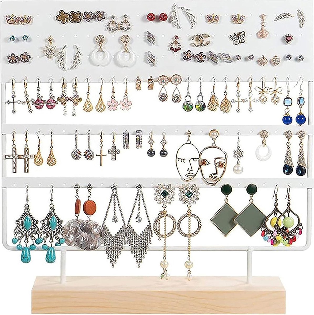 NBEADS 7 Slots Houten Oorbel Display Stands, Houten Oorbel Kaarthouder met 2 Afneembare Pinnen Zwarte Sieraden Oorbel Display Oorbel Houder Organizer voor Verkoop, 29x19cm