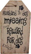 Panneau texte hilarant pour les amoureux des chiens - Mari et chien disparus