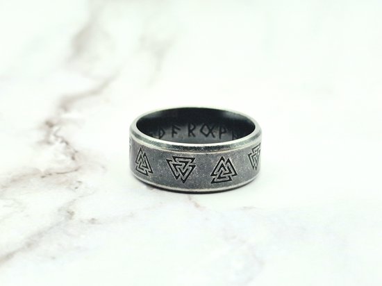 De mai | Le mystère Viking d'Odin | bague homme / Bijoux Viking / taille 61 mm | Acier inoxydable / Acier inoxydable 316L | écriture grise / runique