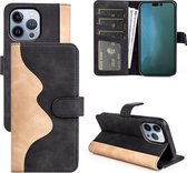 iPhone 13 Pro Hoesje Bookcase - Zwart - iPhone 13 Pro wallet case - hoesje iPhone 13 Pro bookcase - Kunstleer - Zwart - GSMNed Wallet Softcase Bookcase - Met Koord -