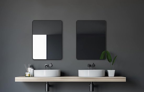 Spiegel zwart Black Living - badkamerspiegel zwart in 80 x 60 cm en een hoogwaardige aluminium lijst