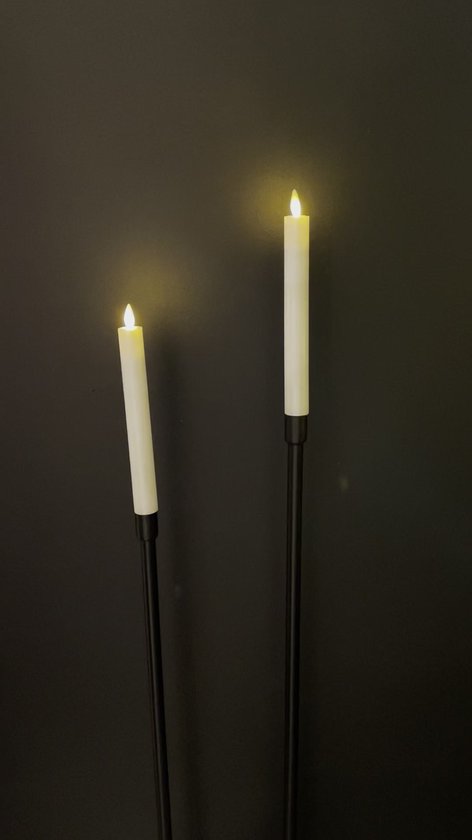 Jeu de 2 chandelles lumineuses à piles en cire ivoire flamme en mouvement  23cm LED blanc