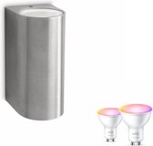 Philips Nightingale Wandlamp Buiten Rond - Incl. WiZ Tunable White and Color GU10 - Muurlamp - Tuinverlichting - Buitenlamp - Roestvrij Staal