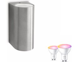 WiZ Nightingale Wandlamp voor Buiten Up & Down (Roestvrij Staal) - Buitenlamp - GU10 - Wit en Gekleurd Licht - Te bedienen via WiFi