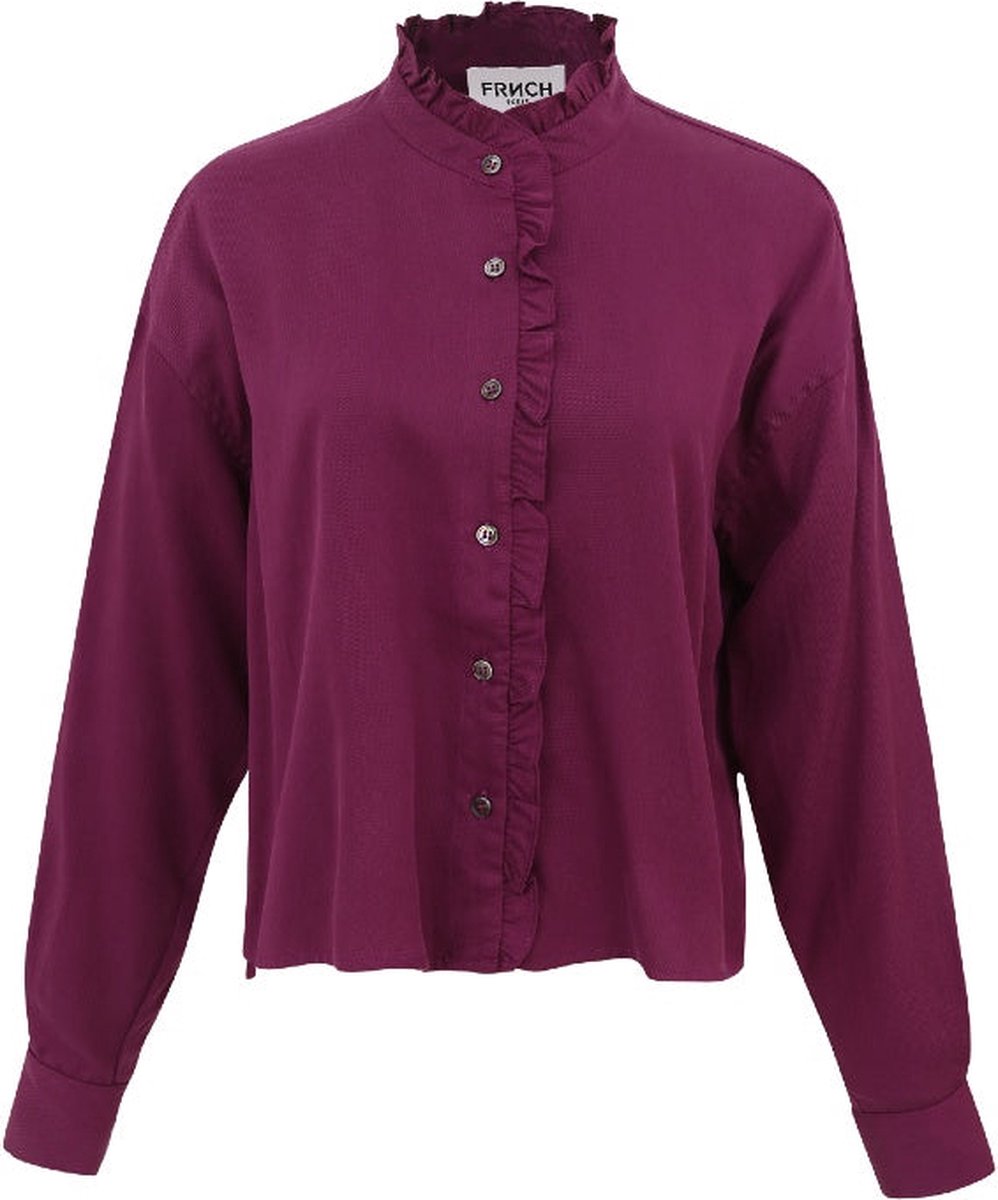 <p>Mooie aubergine kleurige blouse Cabanac van het merk FRNCH. De paarse blouse heeft lange mouwen, een knoopsluiting met ruches en ruches bij de kraag.</p> <p>Materiaal: 100% katoen.</p> - 0