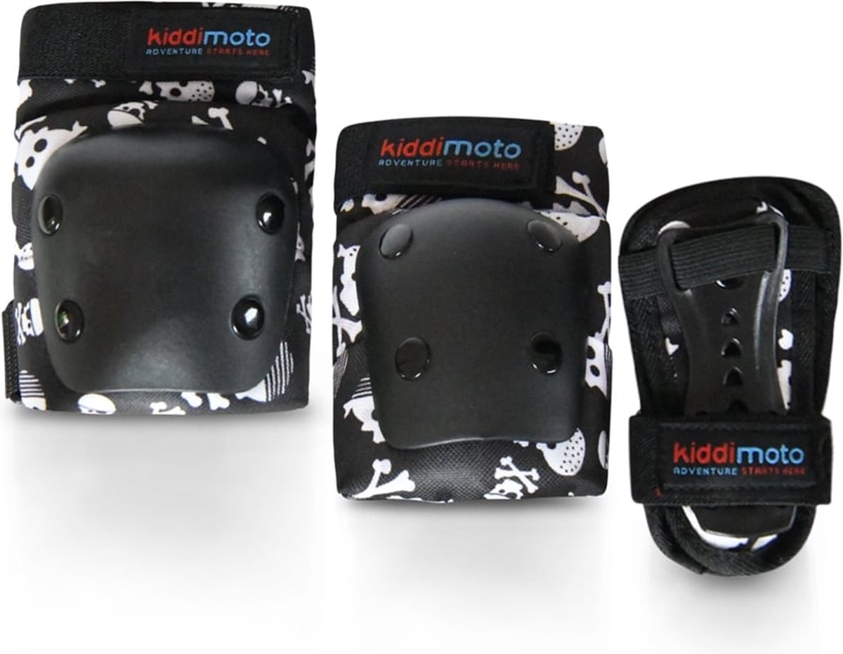 KIDDIMOTO padset - bescherming - Kinderen - Skullz - Zwart - Wit - Medium