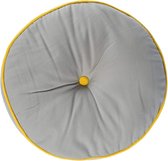 Homescapes - Vloerkussen rond - 100% katoen met polyester vulling - Grijs en geel - Ø 43 cm