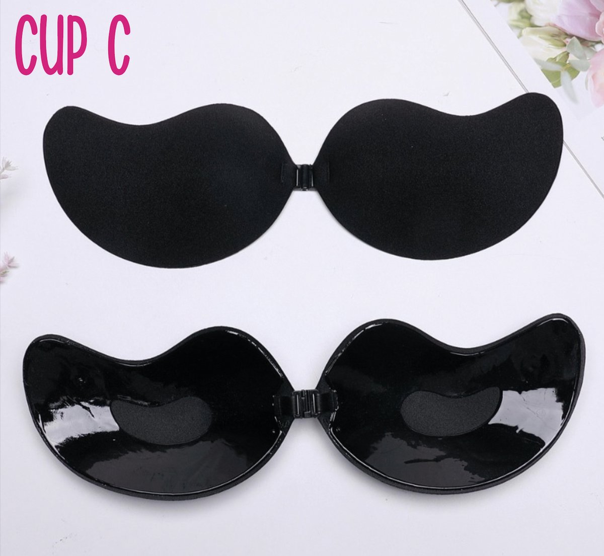 SilverAndCoco - Push up Plak BH herbruikbaar / Zelfklevende Invisible bh met clipsluiting / Onzichtbare Siliconen Tepel bedekkers BH Pads Silicone Nipple cover Strapless boob lift - Zwart - Cup C