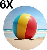 BWK Flexibele Ronde Placemat - Strandbal op het Strand bij een Zonnige Dag - Set van 6 Placemats - 40x40 cm - PVC Doek - Afneembaar
