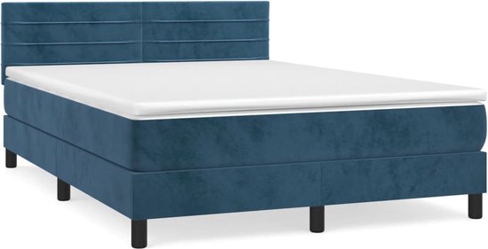 vidaXL - Boxspring - met - matras - fluweel - donkerblauw - 140x200 - cm