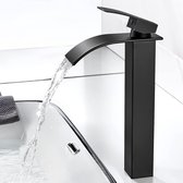 Robinet cascade salle de bain noir mat, robinet de lavabo cascade haute, robinet cascade de lavabo avec bec hauteur 235mm mitigeur moderne lavabo pour raccords G3/8''