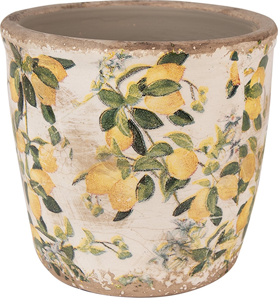 Clayre & Eef Bloempot Ø 13x12 cm Beige Geel Keramiek Citroenen