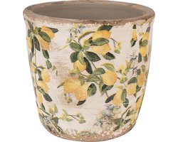 Clayre & Eef Bloempot Ø 13x12 cm Beige Geel Keramiek Citroenen