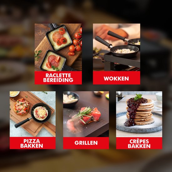Solis 5 in 1 Tafelgrill 791 Gourmetstel 8 Personen - Grill, Wok, Pizzamaker, Raclette en Pannenkoeken - Raclette Gourmet Set - Bakplaat Gourmetten - Zilver/Zwart — afbeelding 4