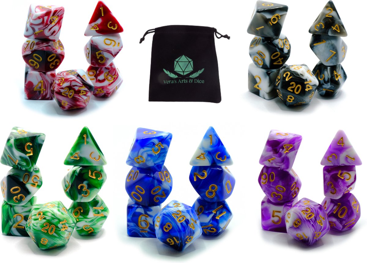 Yoghurt Delight Package | Dobbelstenen Sets | Vera's Arts & Dice | 5 Dice Sets | D&D en RPGs | Plus Dice Bag