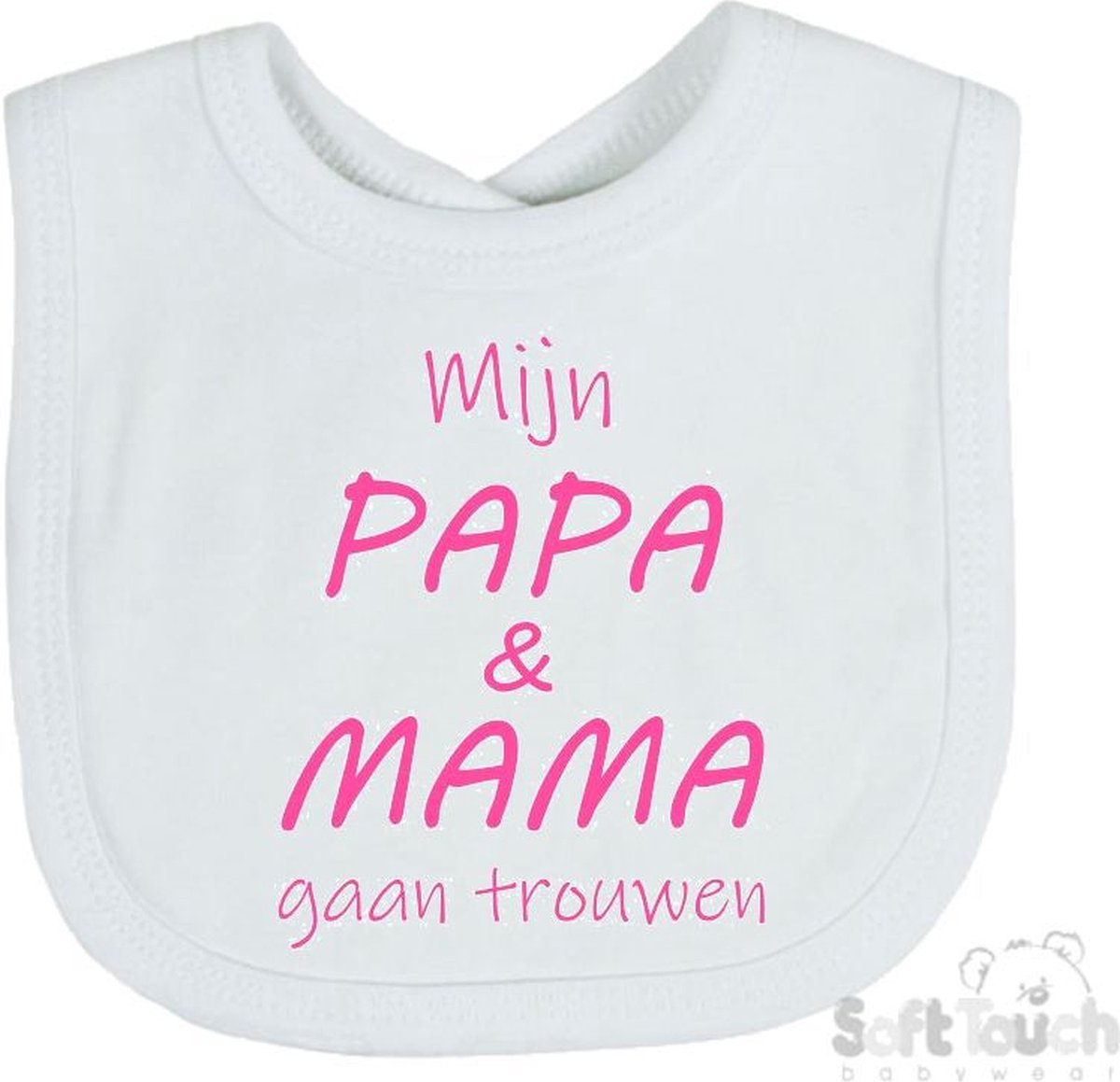 Goedkoopste Soft Touch Slabber Slabbetje Slab Mijn papa & mama gaan trouwen Unisex Katoen Wit/roze Maat 33x22 Cm