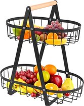 2-laags fruitstandaard, zwarte fruitstandaard, fruitmand, fruitschaal, fruit- en groenteschaal, verwijderbare fruithouder, plank met schroevendraaier, voor fruit, keuken, opslag