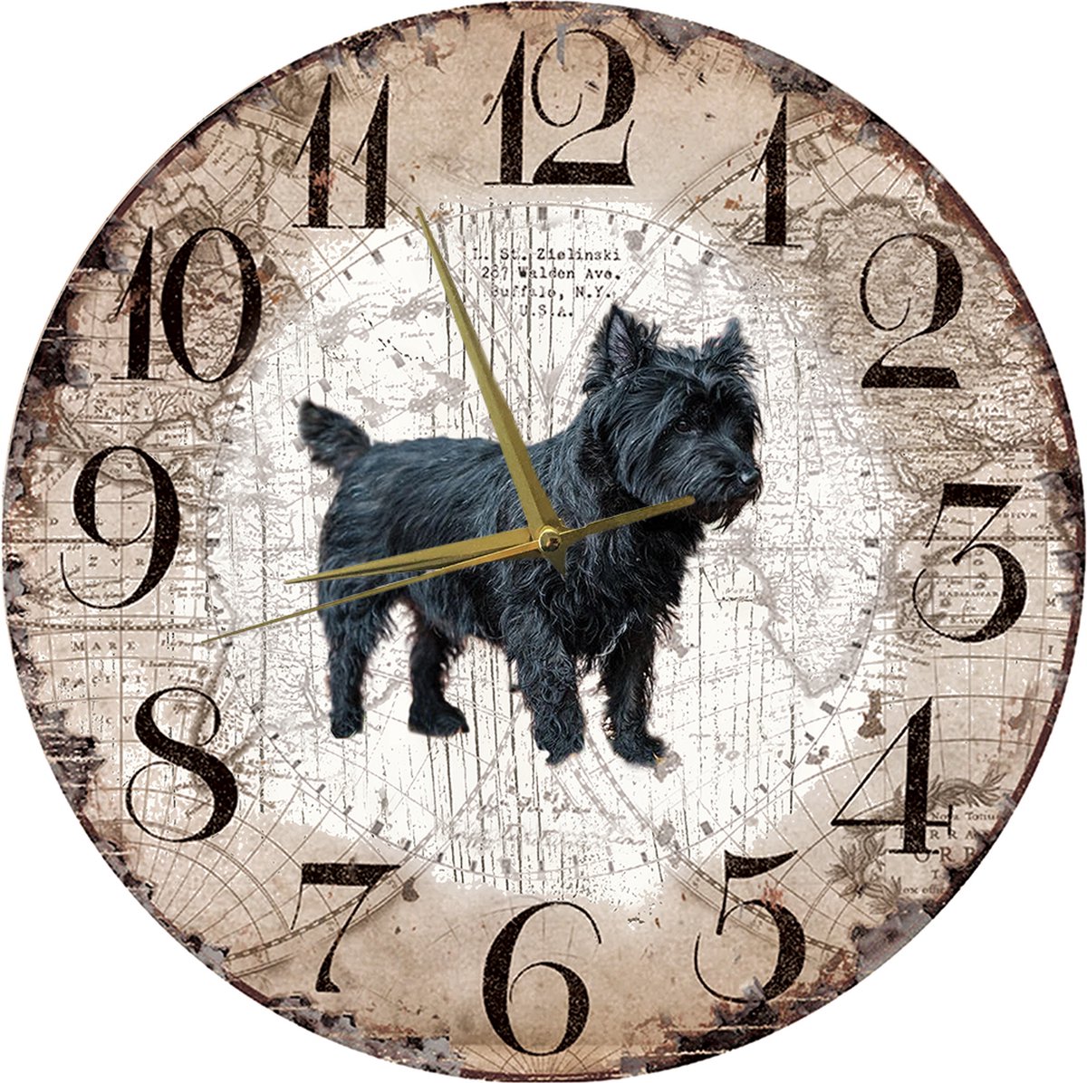 Houten Klok - 30cm - Hond - Cairnterriër