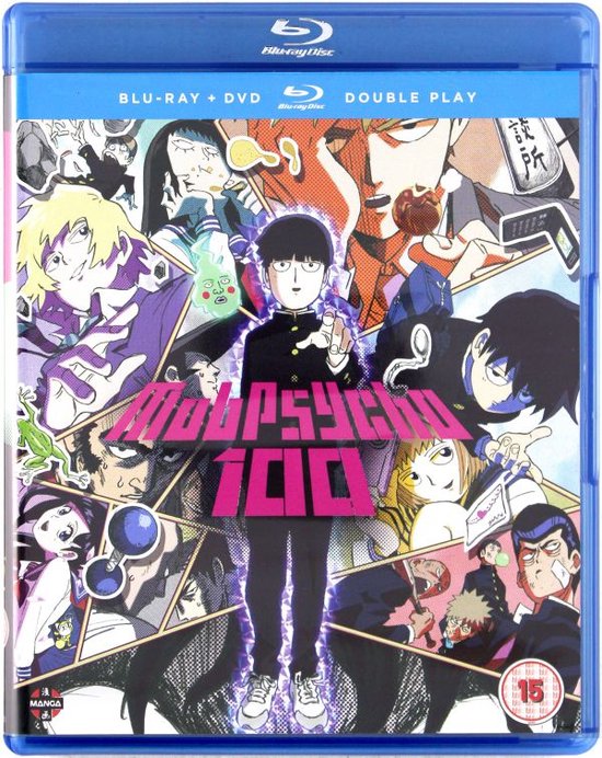 Mob Psycho 100 Blu-ray + DVD dubbelpack met een collage van anime personages op de hoes.