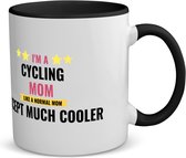 Akyol - i'm a cycling mom like a normal mom except much cooler koffiemok - theemok zwart - Mama - moeder die houdt van fietsen - moeder cadeautjes - moederdag - verjaardagscadeau - verjaardag - cadeau - geschenk - moeder artikelen - 350 ML inhoud