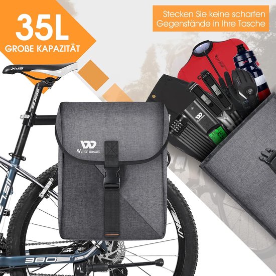 Yeselino Dubbele fietstas, driedimensionale fietstas, 40L grote fietstas, bagagedrager fiets, fiets bagagedrager, fiets bagagerek, waterdichte fiets achterdragertas, fiets kofferbak