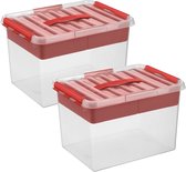 Sunware - Boîte de rangement Q-line avec insert 22L rouge transparent - Set de 2