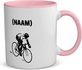 Akyol - wielrenner met je eigen naam koffiemok - theemok - roze - Wielrennen - sport liefhebbers - mensen die houden van wielrennen - verjaardagscadeau - verjaardag - cadeau - kado - geschenk - gift - 350 ML inhoud
