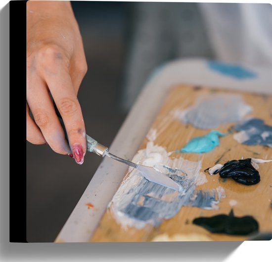 Canvas - Hand - Nagellak - Verf - Palet - Hout - 30x30 cm Foto op Canvas Schilderij (Wanddecoratie op Canvas)