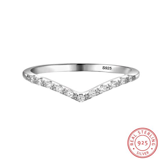 Borasi Zilveren Ring V-vorm | 18 mm | 925 Zilver Met Zirkonia Stenen | 925 Sterling Zilver | Dames Ring | Minimalistische Ring | Dagelijkse Ring | Best Verkochte Ringen | Dames Cadeau | Moederdag Cadeautje