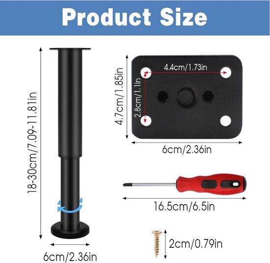 Zocipro 4 stuks meubelpoten, 10 cm, verstelbare metalen meubelpoten, meubelpoten voor kastpoten, poten voor tafel, kastpoten, kasten, poten, poten voor meubels
