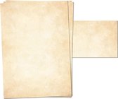Set van 25 briefpapier, aan beide zijden bedrukt, 120 gram papier, oorkonde, menukaart, liefdesbrief (vintage licht, 25 + 25 vellen + enveloppen)