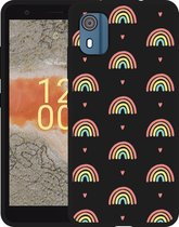 Cazy Hoesje Zwart geschikt voor Nokia C02 Regenboog Patroon