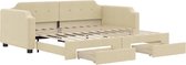 vidaXL - Slaapbank - met - onderschuifbed - en - lades - 100x200 - cm - stof - crème