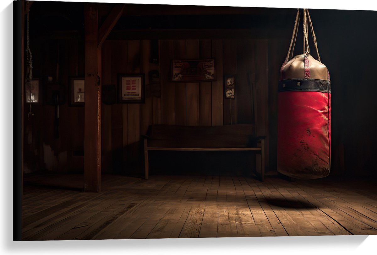 Canvas - Kamer - Bokszak - Palen - Sporten - Hout - 90x60 cm Foto op Canvas Schilderij (Wa