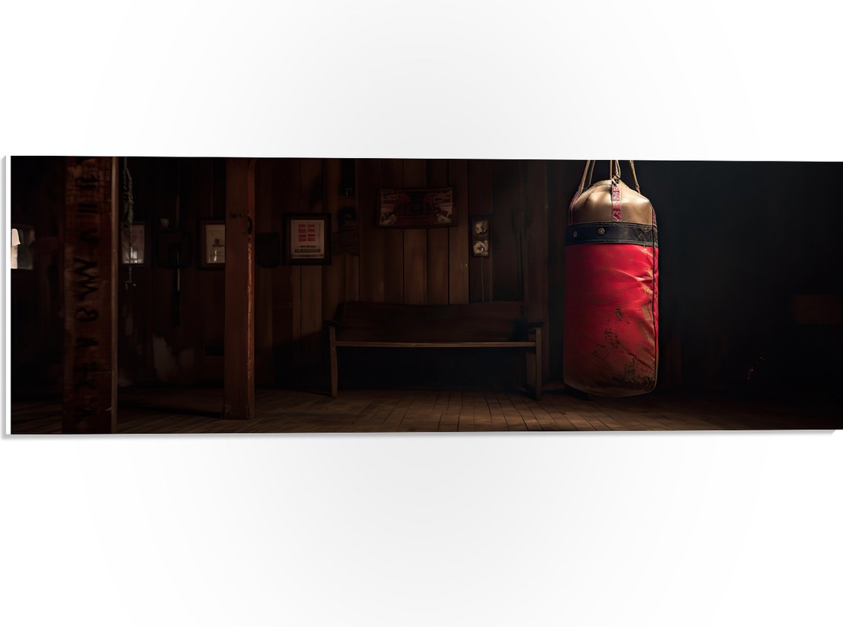 PVC Schuimplaat- Kamer - Bokszak - Palen - Sporten - Hout - 60x20 cm Foto op PVC Schuimpla