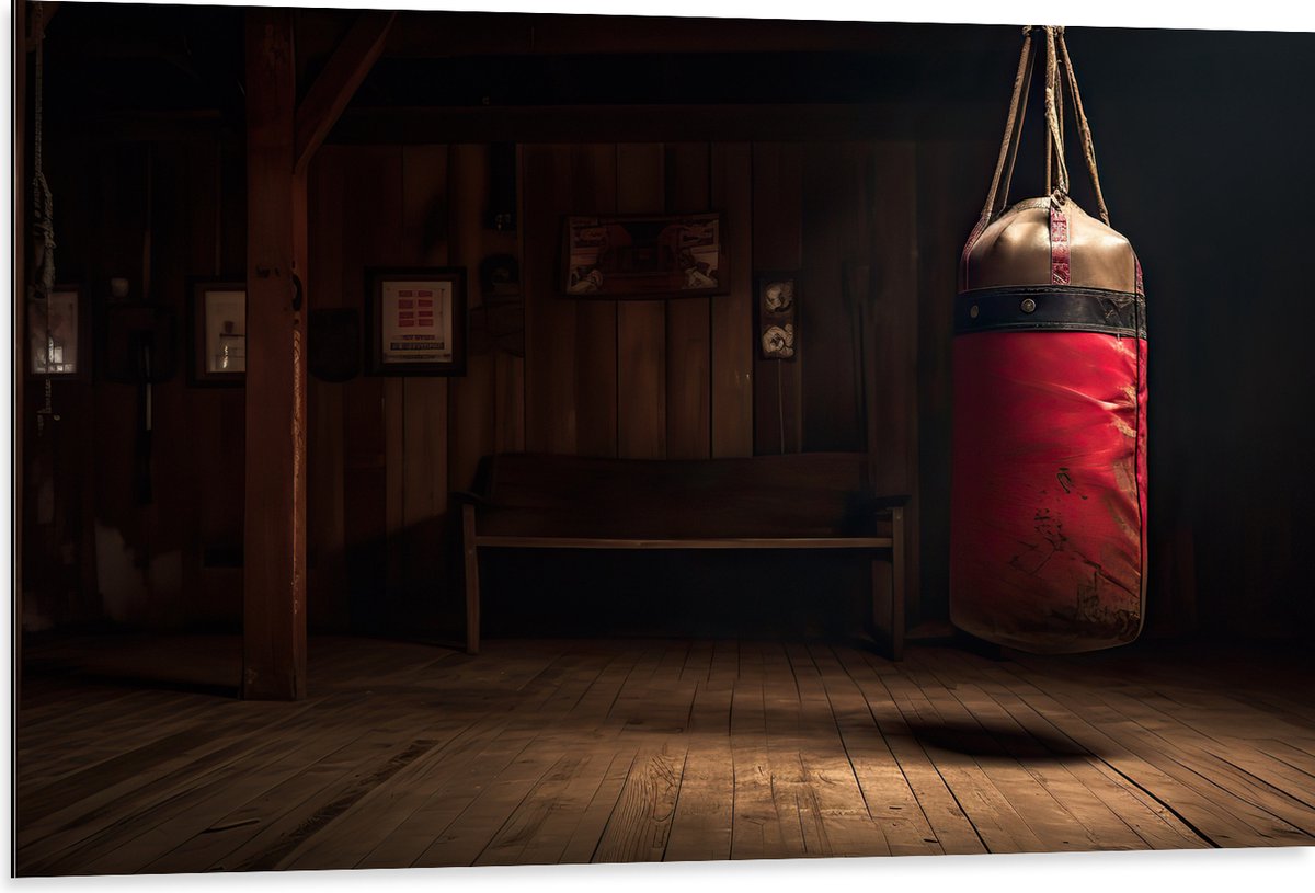 Dibond - Kamer - Bokszak - Palen - Sporten - Hout - 105x70 cm Foto op Aluminium (Wanddecor
