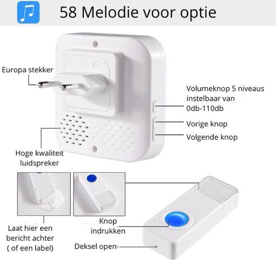 draadloze deurbel 4 ontvangers - Wireless Doorbell - IP55 Waterdicht - 300m Draadloos Bereik - Wit — afbeelding 5